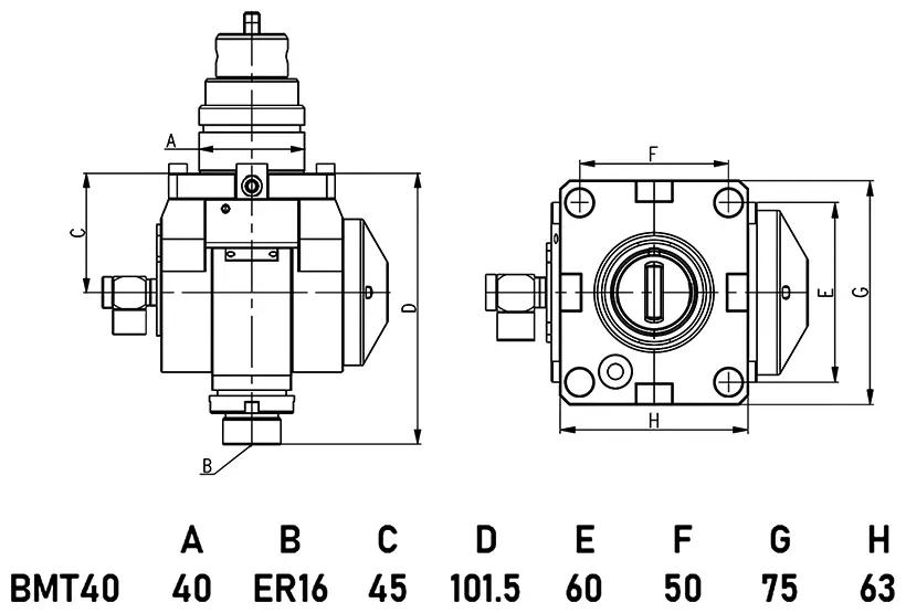 Приводной регулируемый (±90°) блок AdvaCUT BMT40, ER16, T=1:1, RMP=6000, внеш. СОЖ