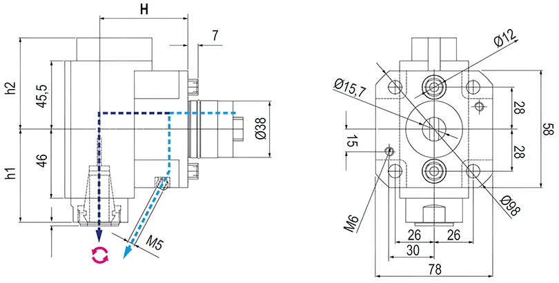 Приводной угловой блок AdvaCUT BMT38, ER-20, T=1:1, RPM=6000, H=59 (MIYANO), внеш. СОЖ