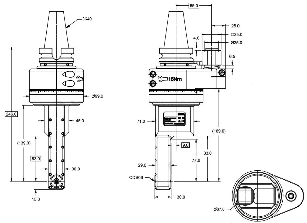Фрезерная угловая головка OD06, 6000 об/мин, H=83, SK40 (DIN-69871)