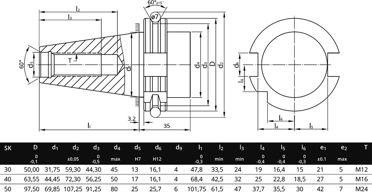 Размеры оправок по DIN 69871